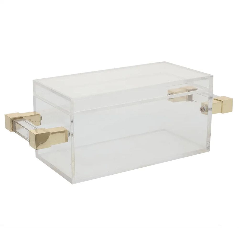 Caixa Decorativa em Acrílico Transparente e Metal Dourado 22,9cm MY0064 BTC