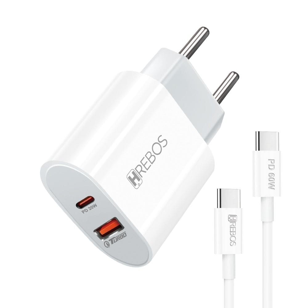 Carregador Hrebos Crg-215cc Zentrix 20w Branco + Cabo Usb-c