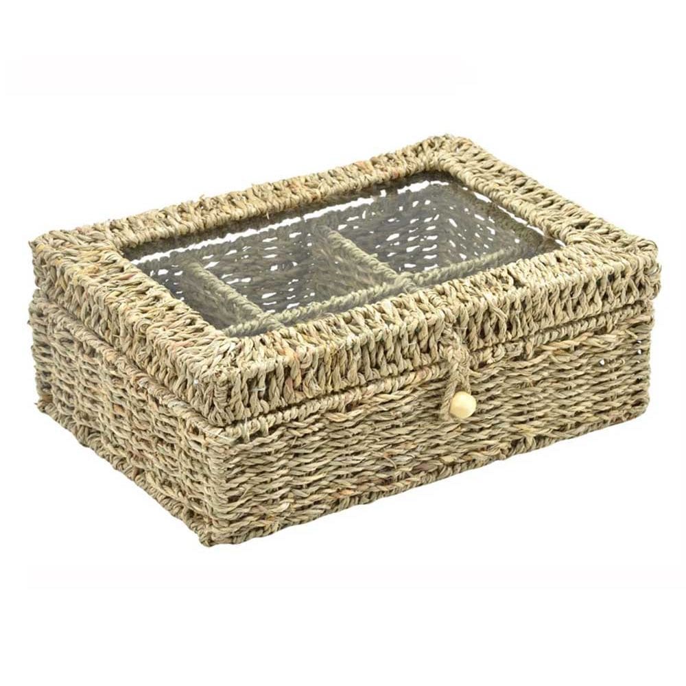 Caixa Decorativa em Fibra Natural e Vidro com Divisórias 30cm 16694-PL