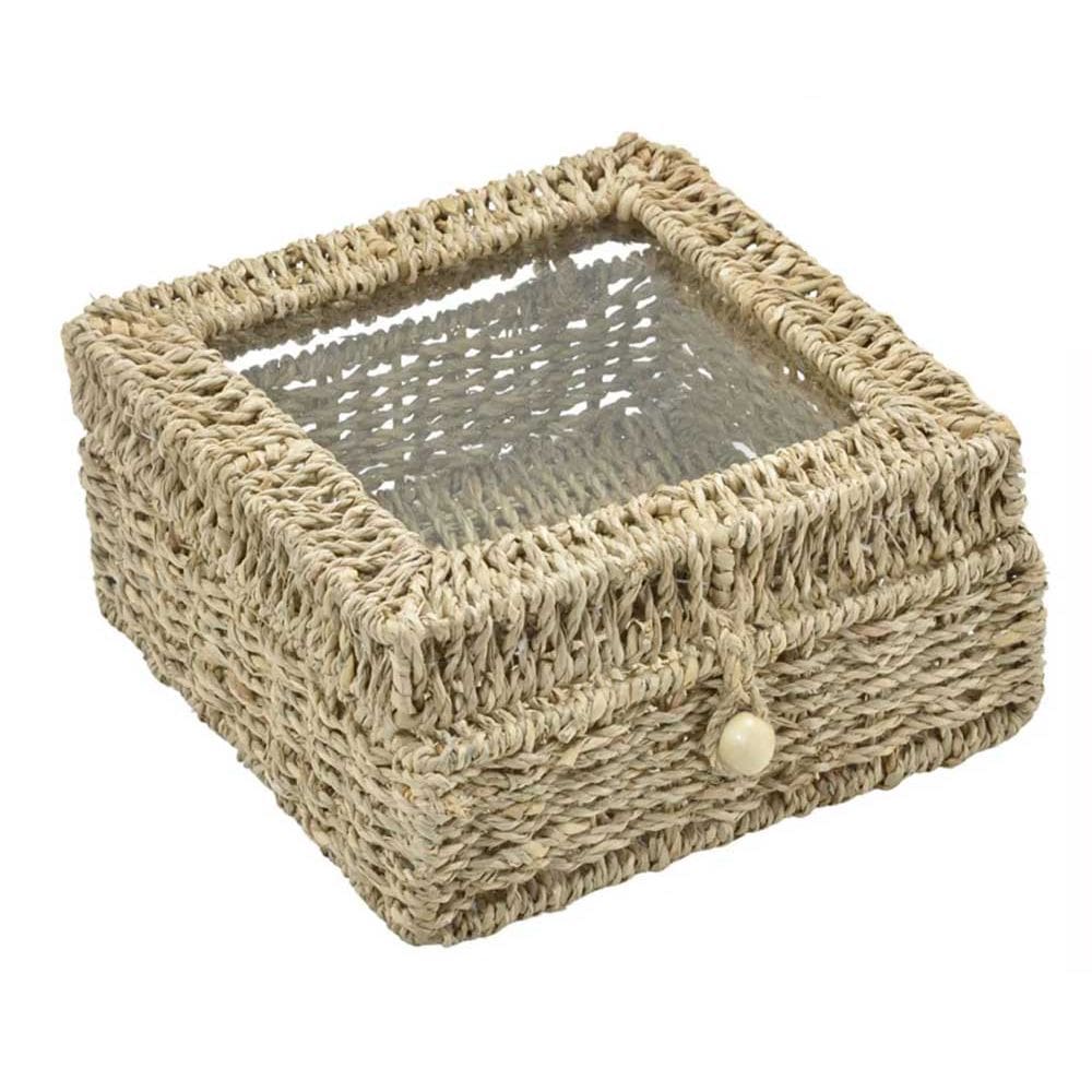 Caixa Decorativa em Fibra Natural e Vidro 23cm 16696-PL