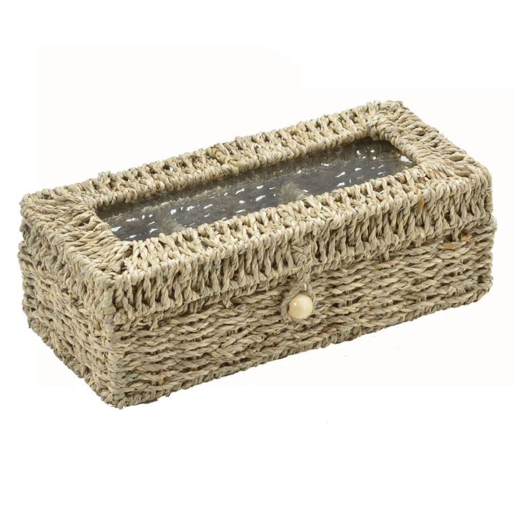 Caixa Decorativa em Fibra Natural e Vidro com Divisórias 28cm 16695-PL