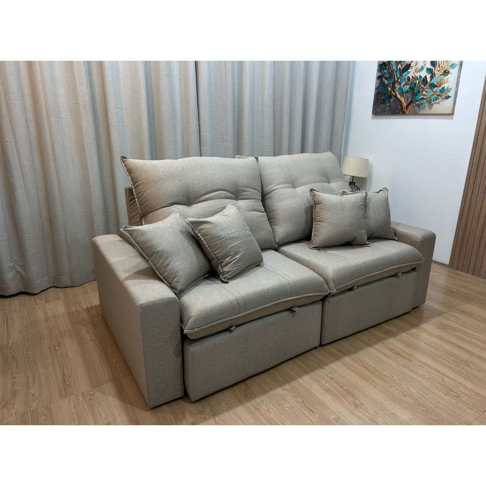Sofá Retrátil Reclinável 2,30 m Linho Bege A226 Capri