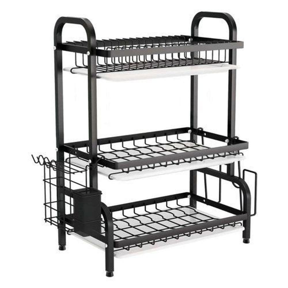 Escorredor de Pratos Triplo Premium Black Design Moderno e Organizador