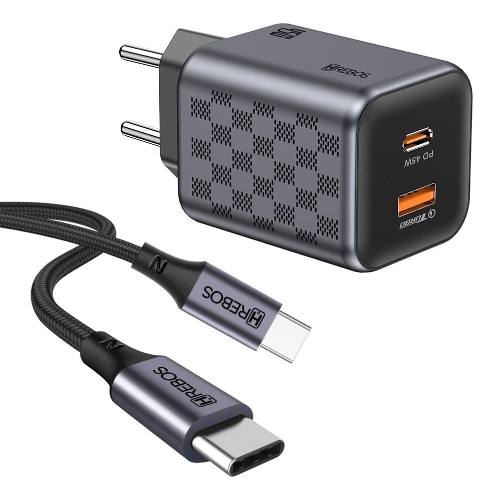 Carregador Hrebos Crg-219c Black Chess 45w Cinza Cabo Usb-c