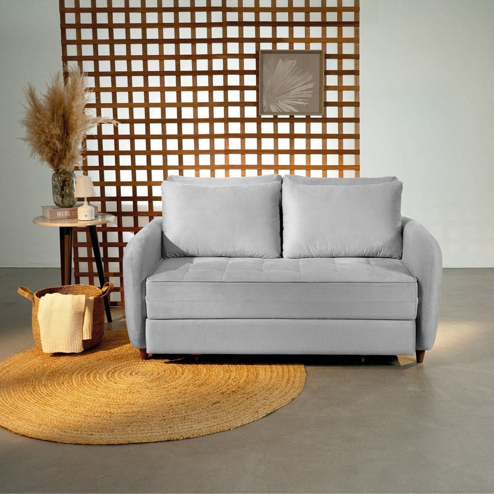 Sofá Cama Casal 150cm Mode Cabecasa Madeiraoriginals Veludo Cinza
