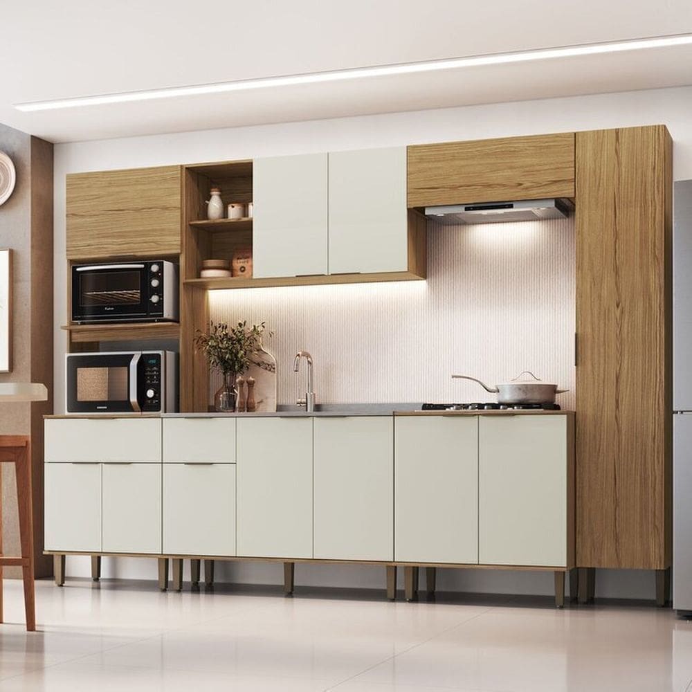 Cozinha Modulada 6 Peças 307,8x215,11cm Florença Naturalle/Sabbia