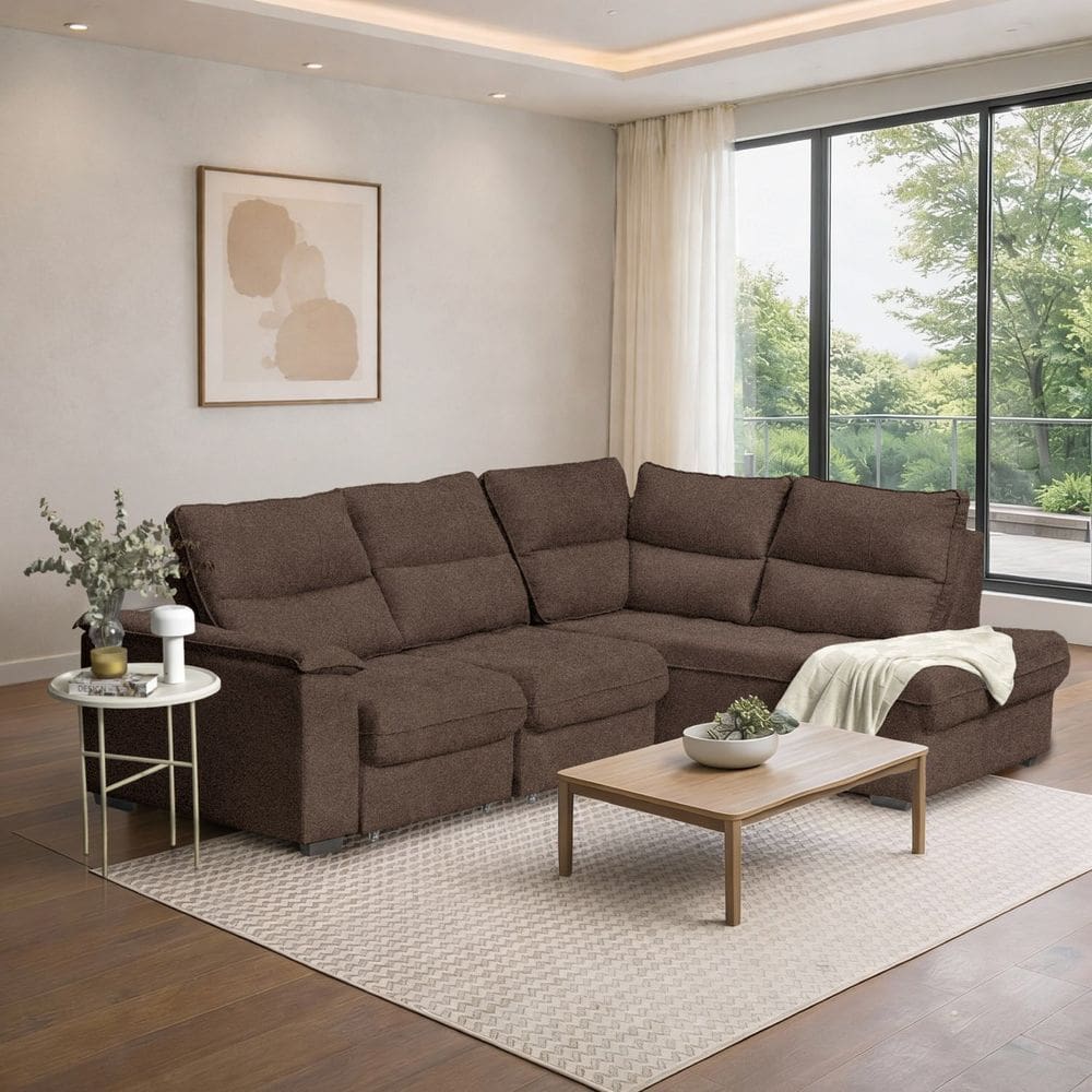 Sofá de Canto Retrátil Chaise Lado Esquerdo 4 Lugares Nest Cabecasa Madeiraoriginals Marrom