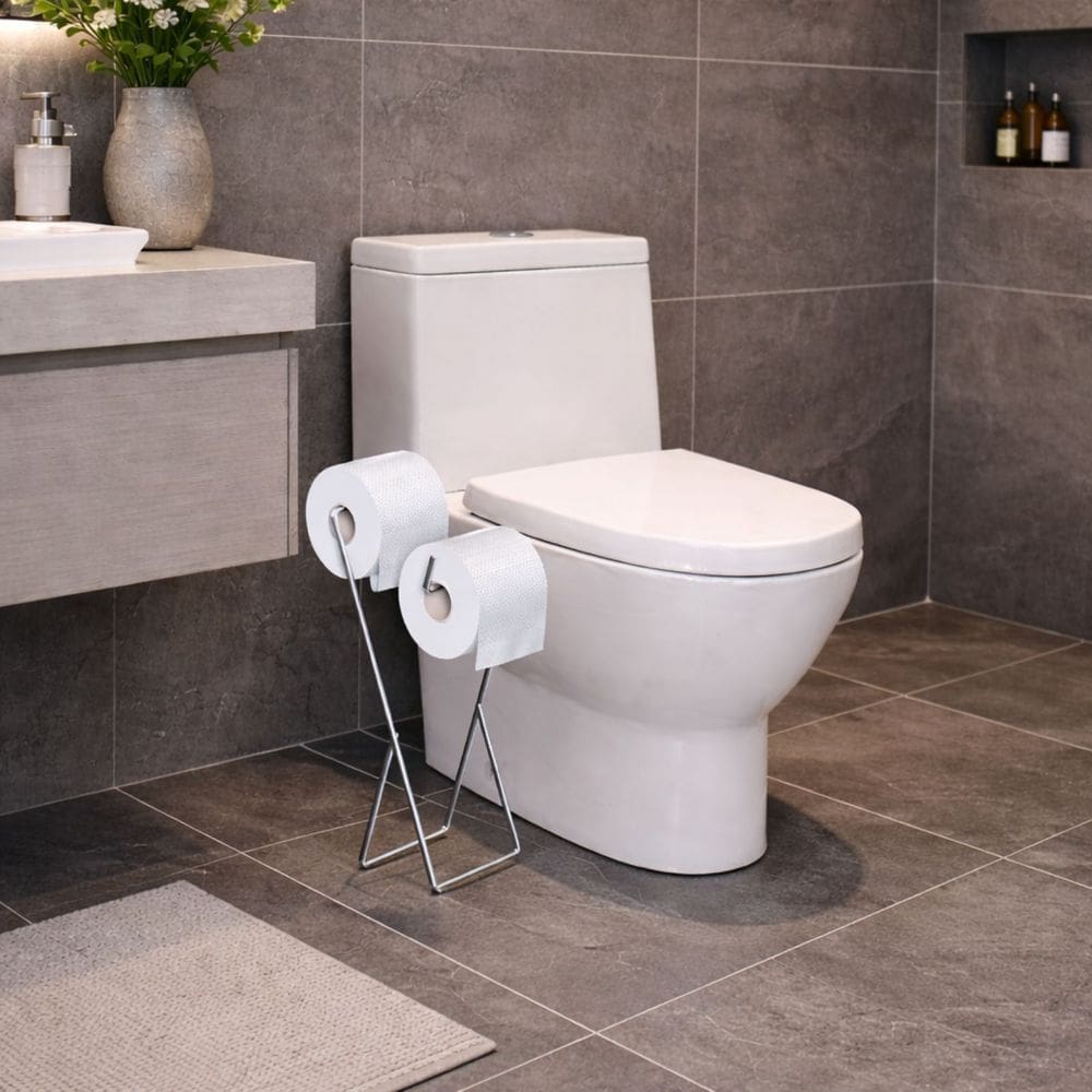 Porta Papel Higiênico De Chão Duplo Suporte Cromado F.Seul