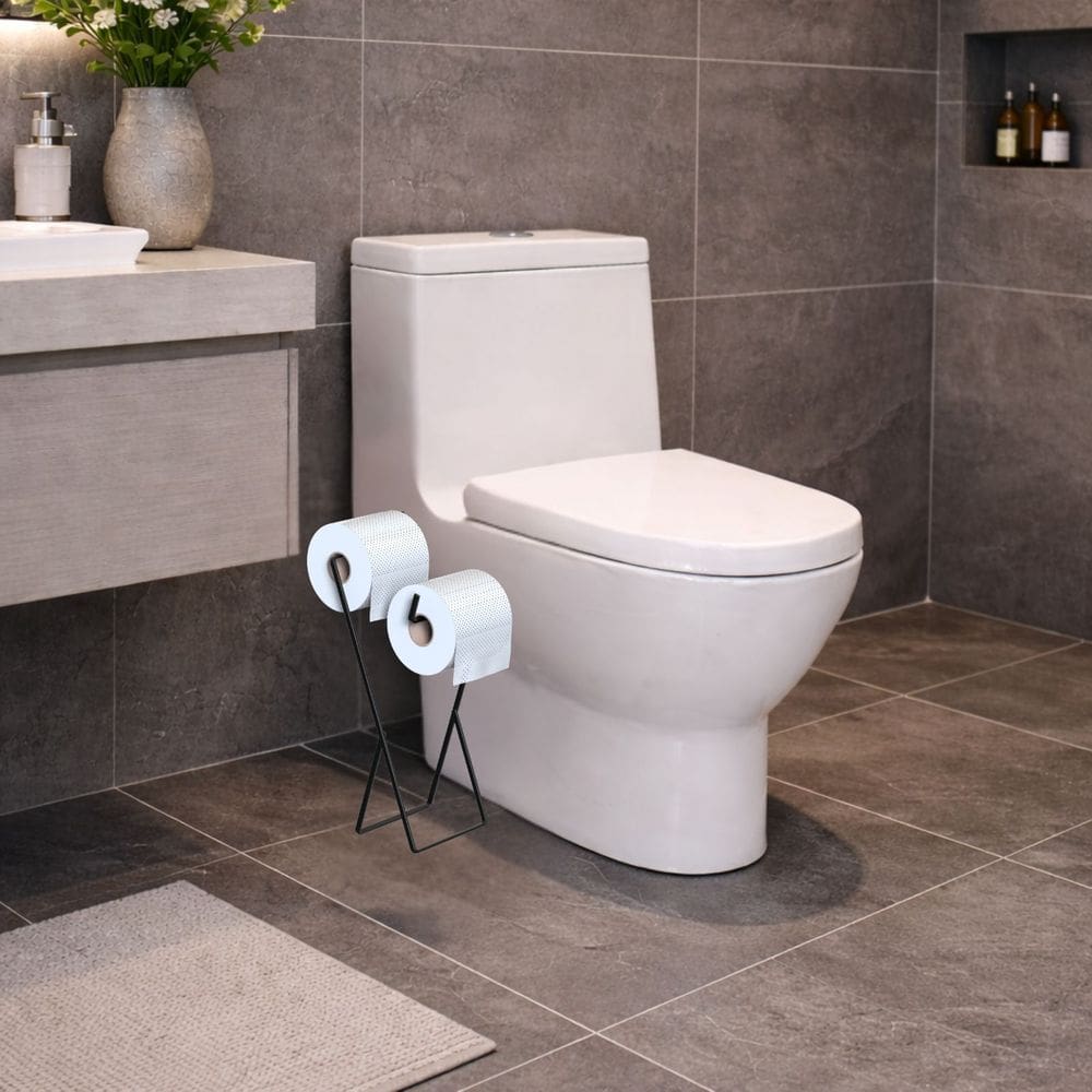 Porta Papel Higiênico De Chão Duplo Suporte Preto F.Seul