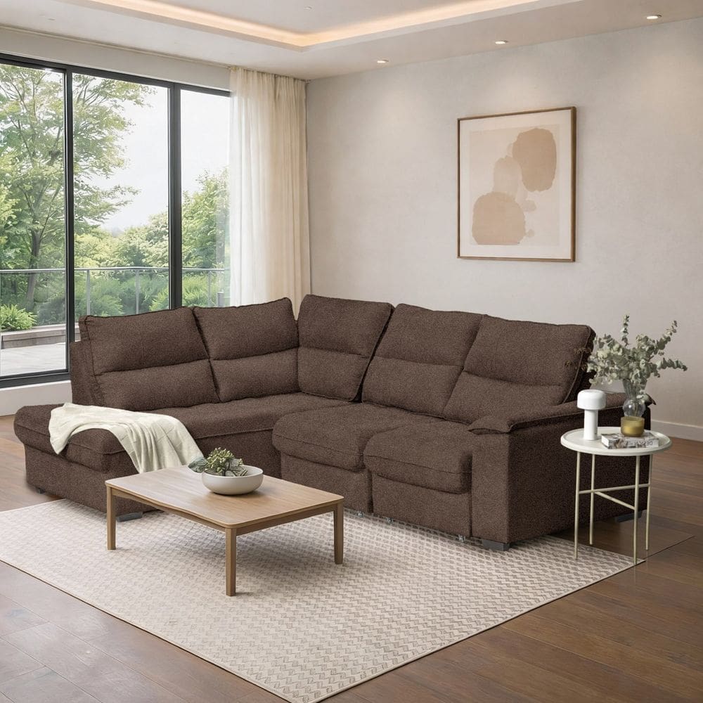 Sofá de Canto Retrátil Chaise Lado Direito 4 Lugares Nest Cabecasa Madeiraoriginals Marrom