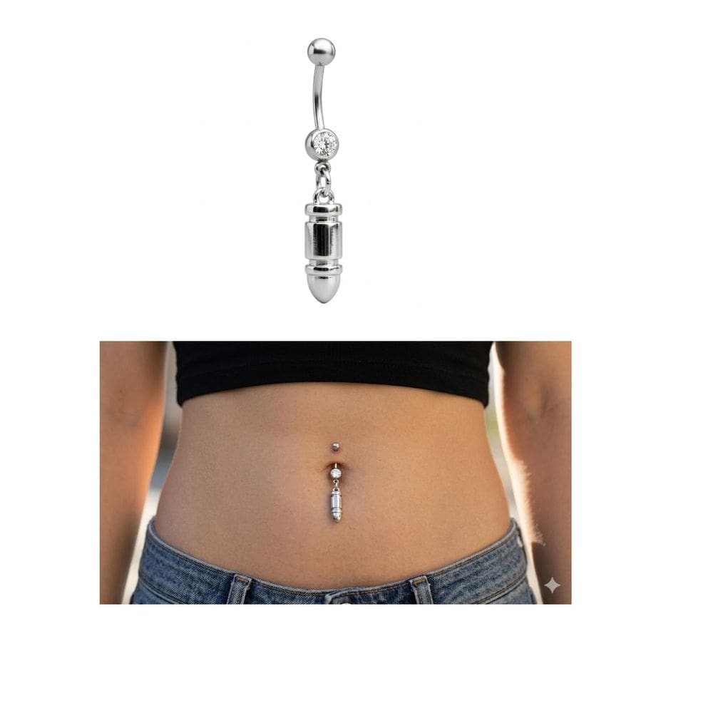 Piercing Umbigo Aço Cirúrgico Pingente Bala Cápsula H10Mm