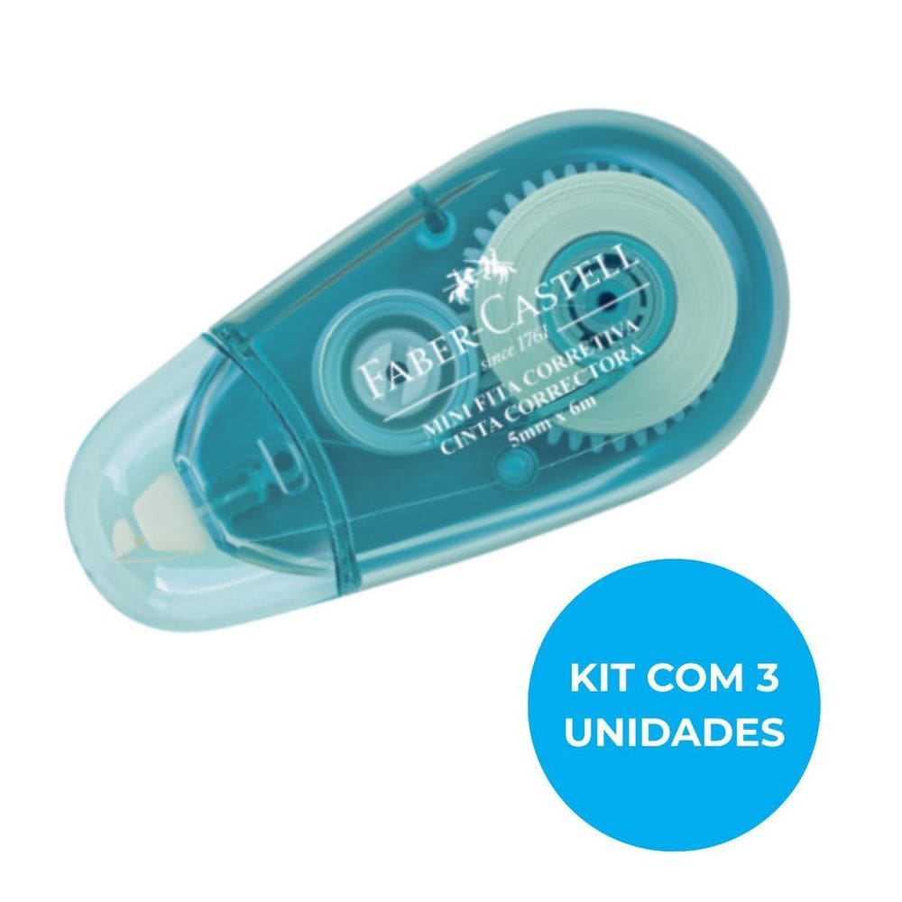 Combo 3 Unidades Mini Fita Corretiva Faber-Castell Azul
