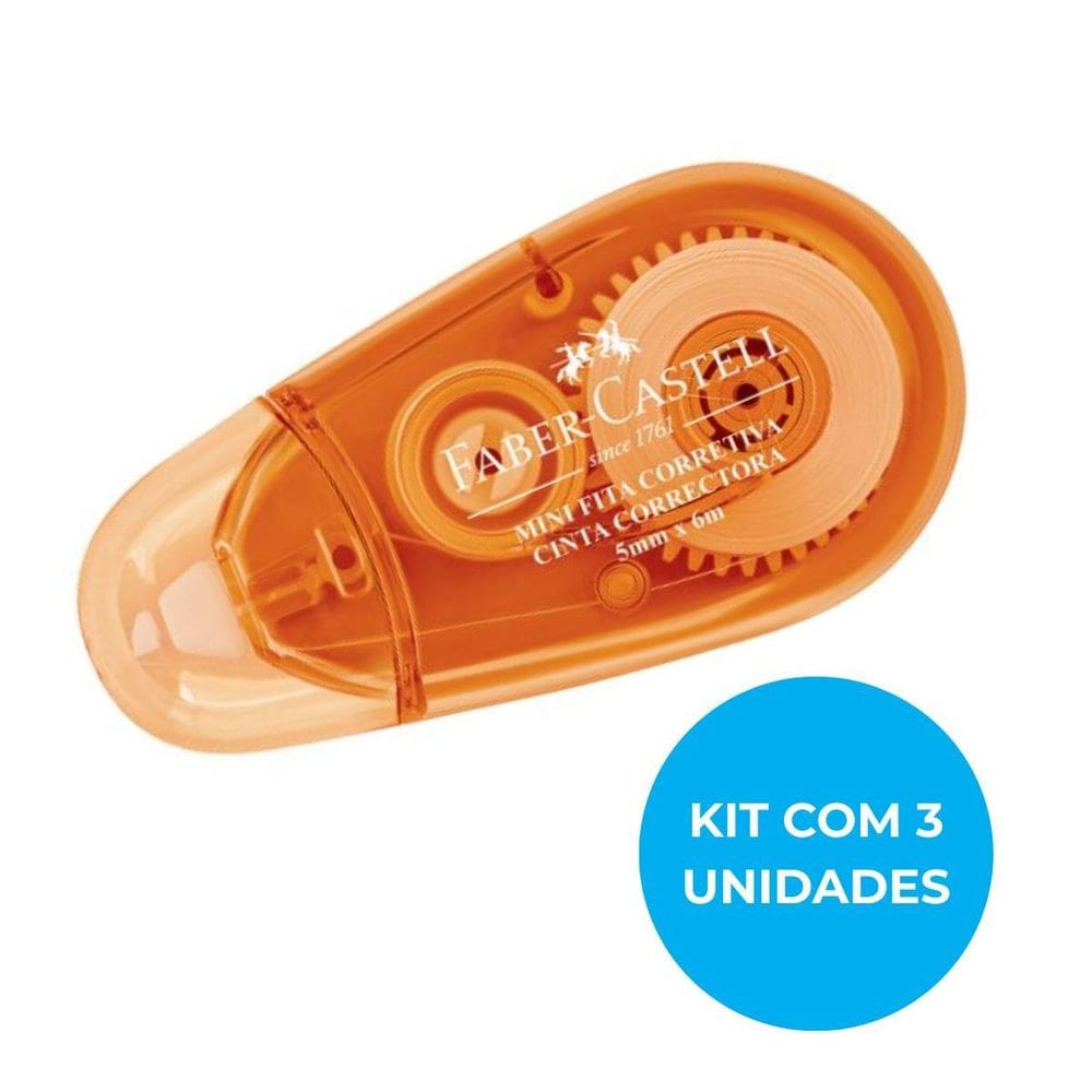 Combo 3 Unidades Mini Fita Corretiva Faber-Castell Laranja