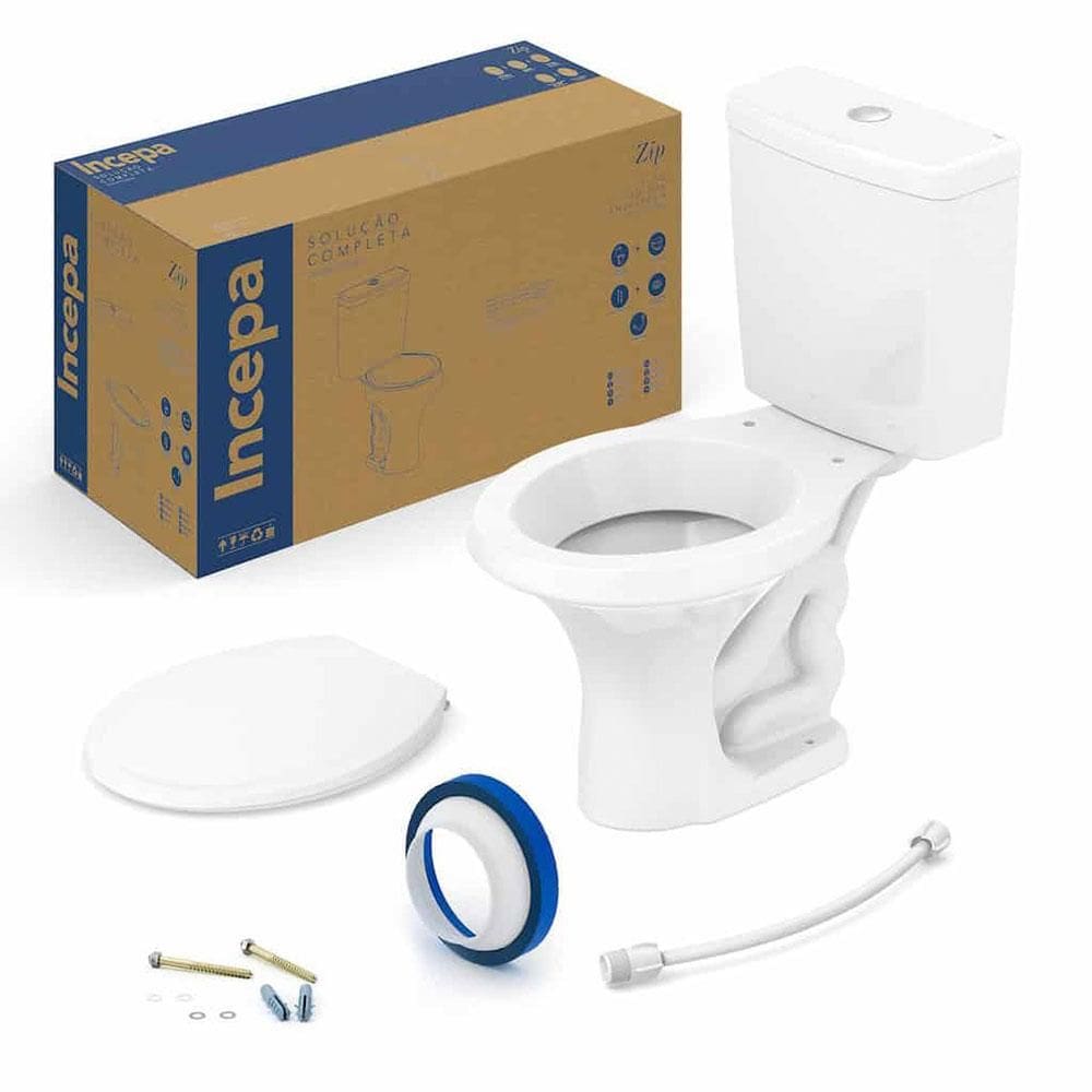 Kit Vaso Sanitário com Caixa Acoplada e Assento Roca/Incepa Zip, 3 e 6 Litros, Branco
