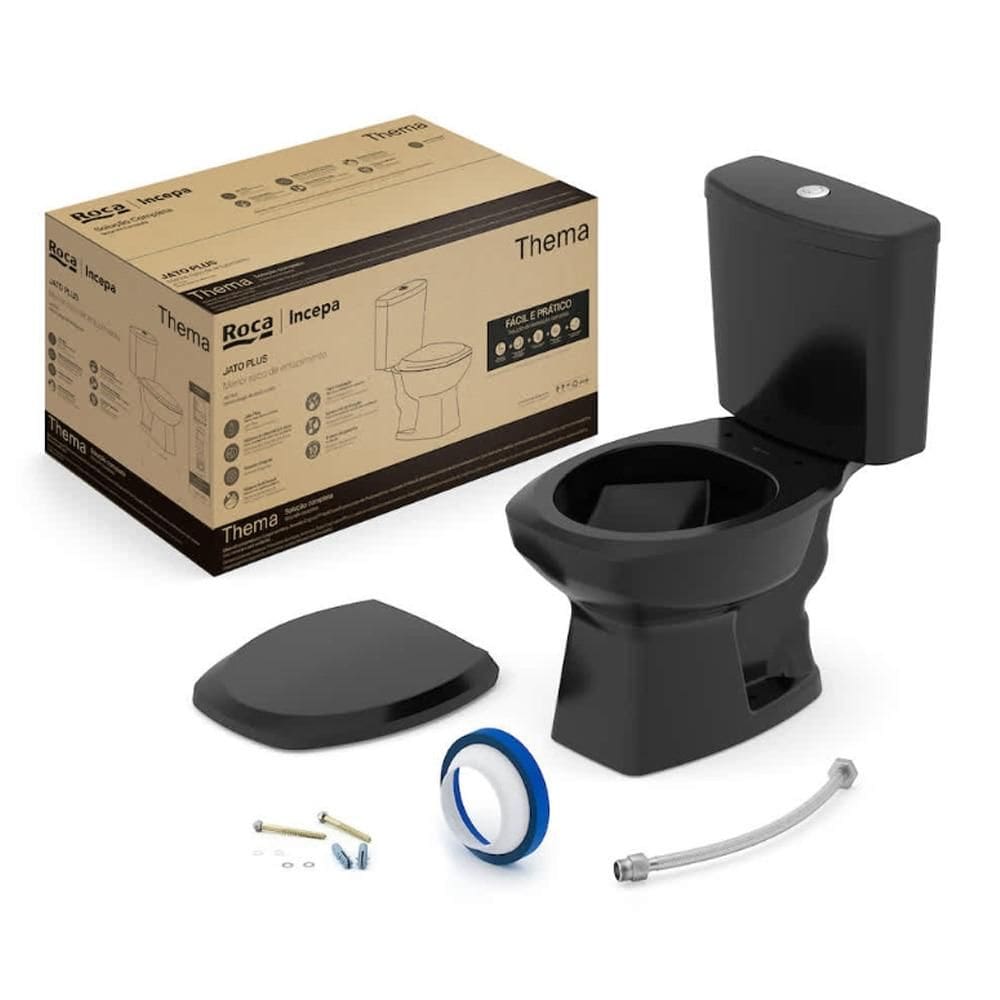 Kit Vaso Sanitário Roca Incepa Thema, SoftClose, Duplo acionamento 3/6L, Preto Brilho