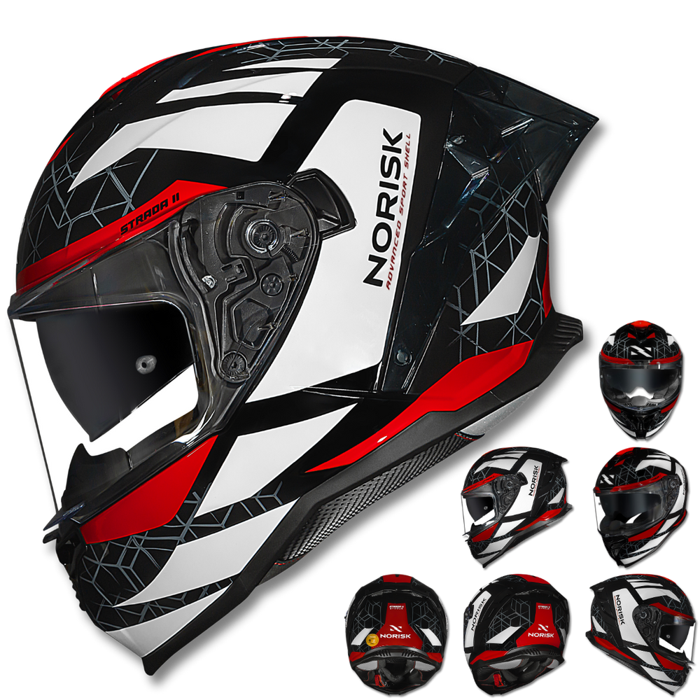Capacete NORISK Strada II Evoque Preto Branco Vermelho