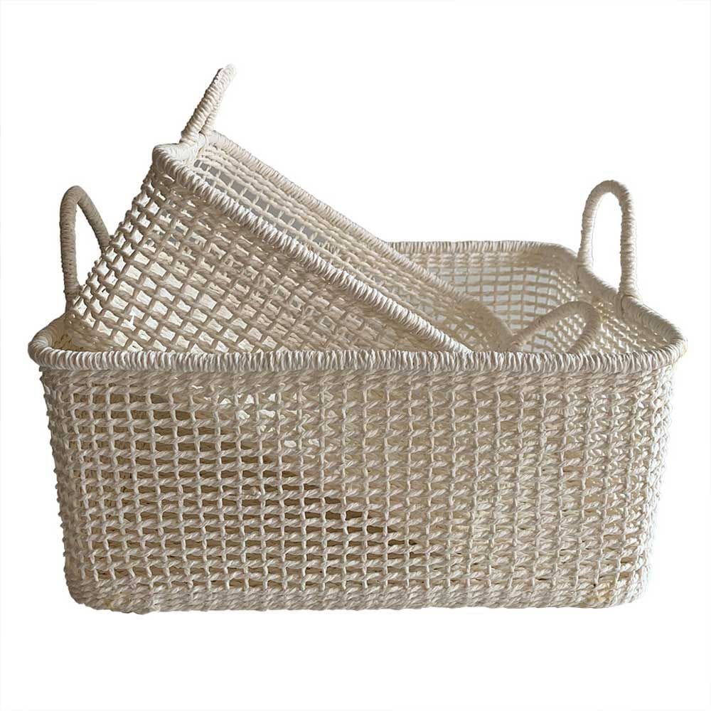 Conjunto 2 Cestos Decorativos em Rattan Branco BE0033 BTC