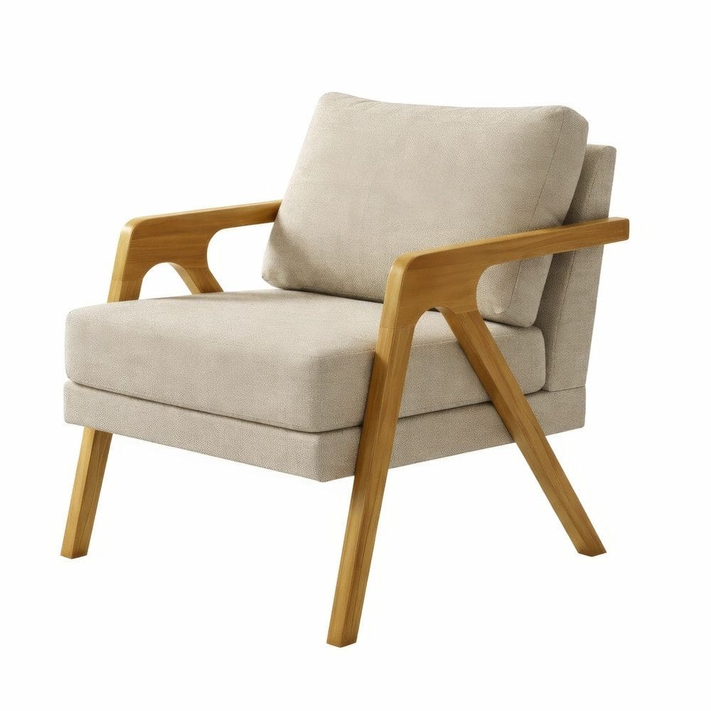 Poltrona Evora em Madeira Macica, Assento e Encosto em Espuma