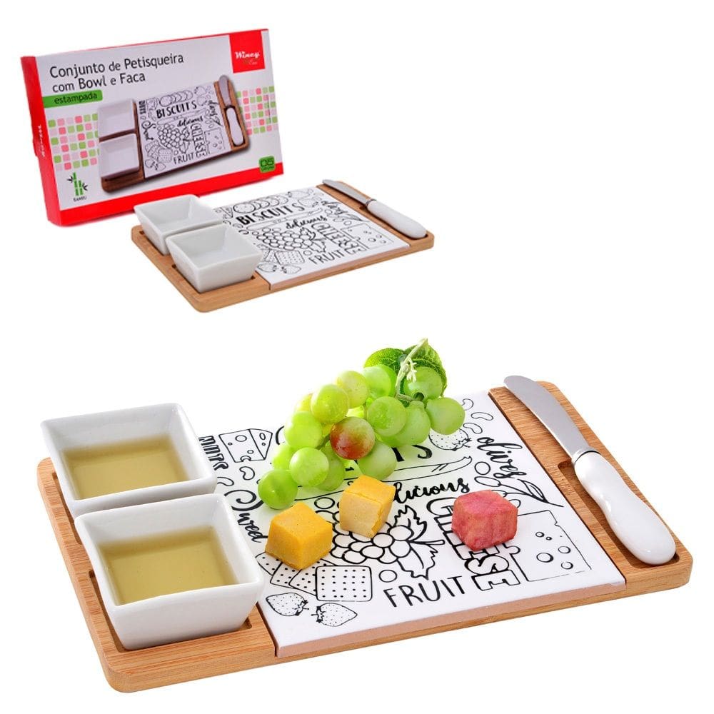 Conjunto Petisqueira Bambu e Porcelana Wincy