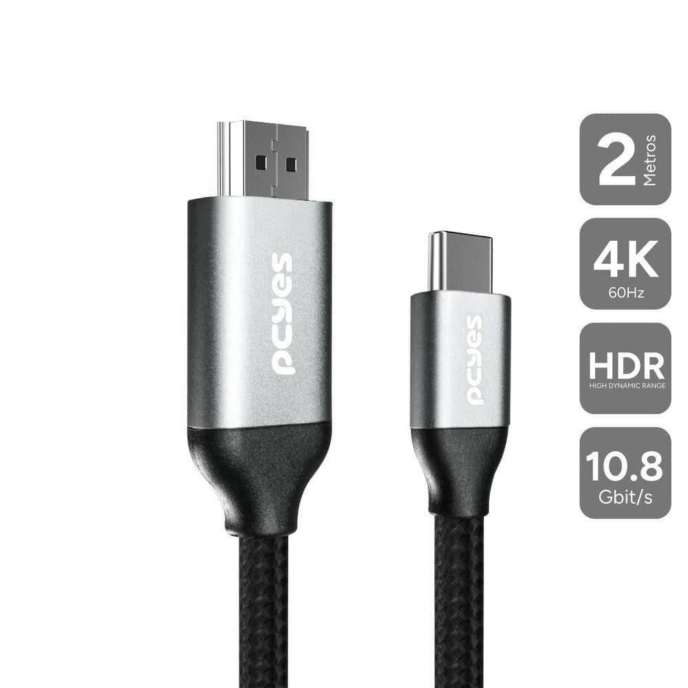 Cabo Usb Tipo-c Para Hdmi Macho 2.0 - Preto - 2 Metros - Nylon - Puch2