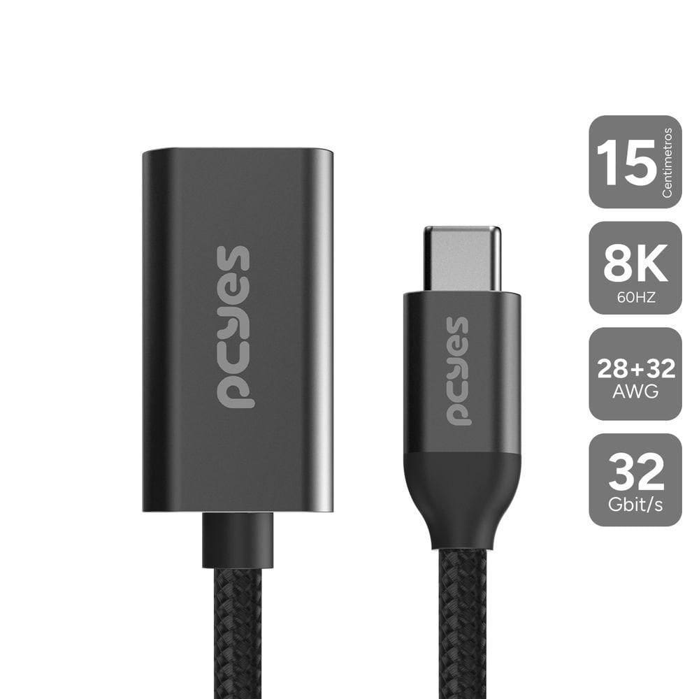 Cabo Usb Tipo-c Para Hdmi Fêmea 2.1 8k/60hz - Preto - 15cm - Nylon - Pucm-15p