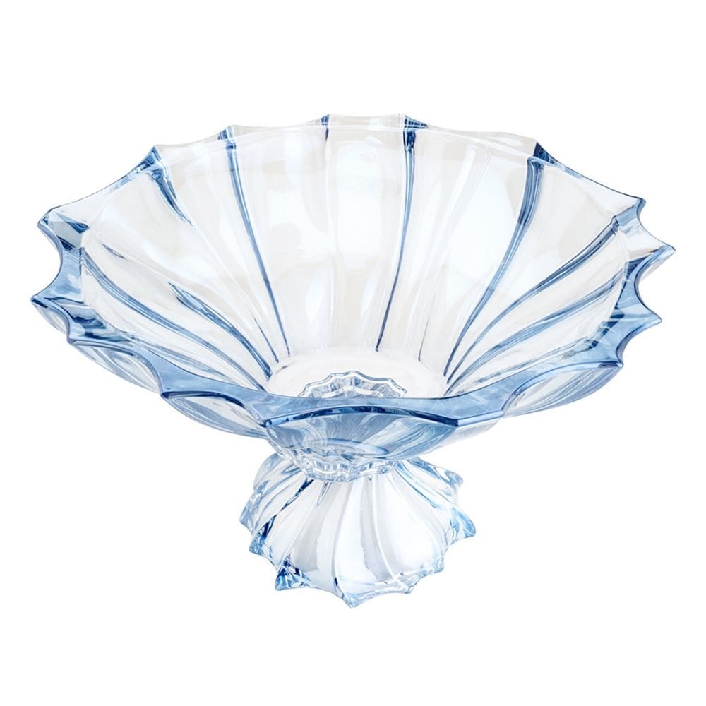 Centro de Mesa Decorativo de Cristal C/Pé Paradise Azul Metalizado 34x20cm Wolff