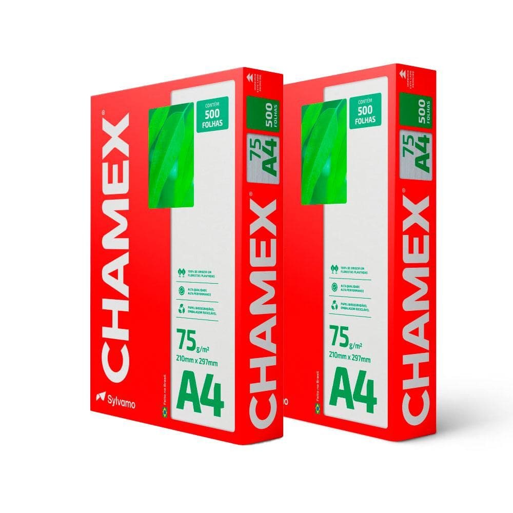 Kit 2 pacotes papel sulfite A4 75g 210x297 1000 fls Chamex