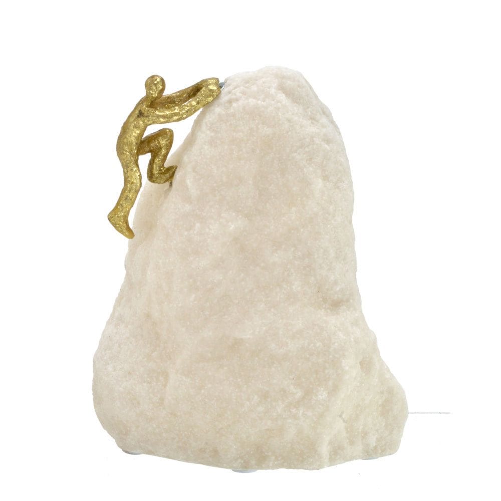 Escultura Decorativa Homem Escalando em Resina Dourada 24cm 16679-PL