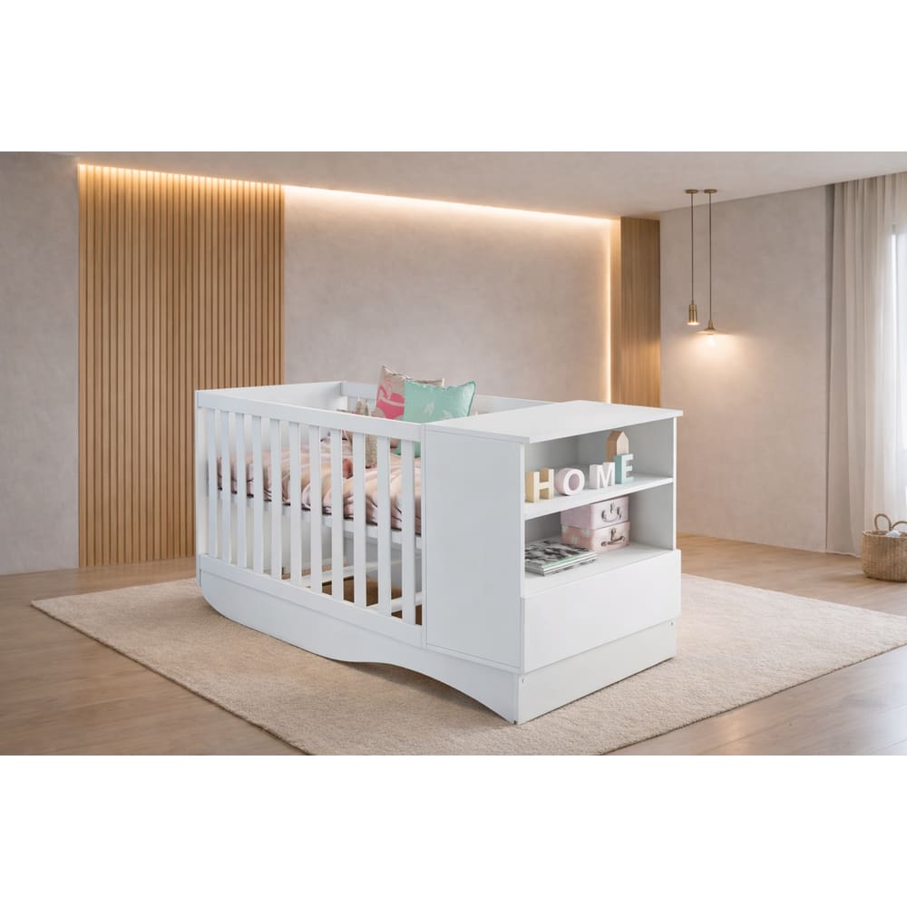 Berço com que vira Cama com Prateleira Celinne- MobiBaby