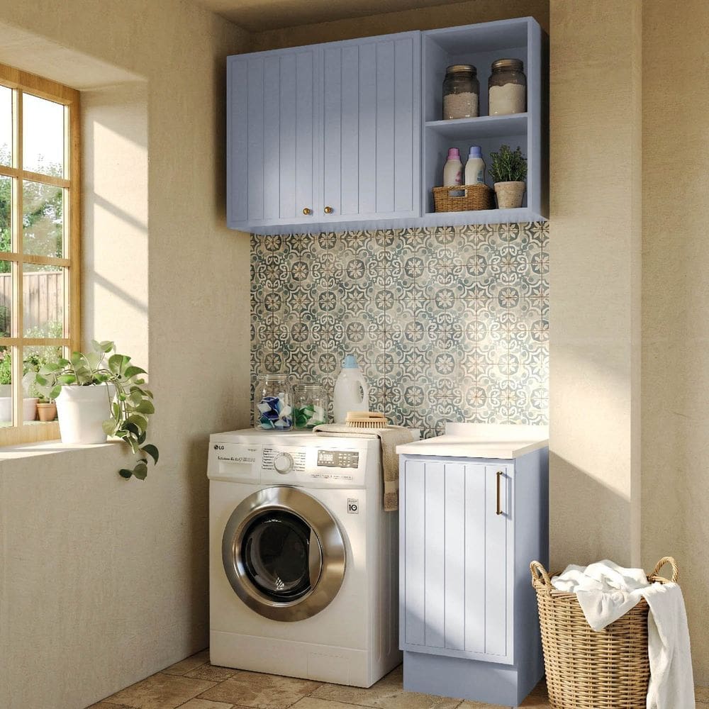 Cozinha Modulada 3 Peças 1 Aéreo 1 Balcão com Tampo 1 Nicho 40cm Marselha Cabecasa Madeiraoriginals Azul Sereno