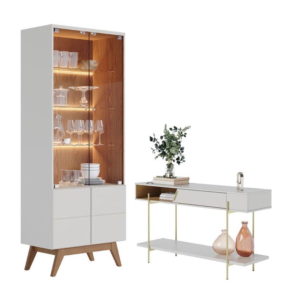 Cristaleira Noronha e Aparador para Sala Sena Off White Matte Freijó - Colibri