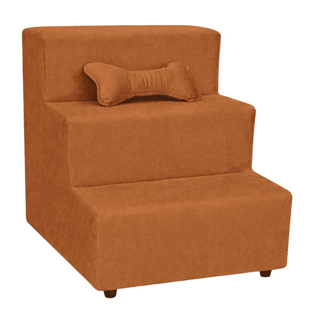Escada Escadinha Para Pet 3 Degraus Com Osso Cor Terracota Veludo Liberty Móveis