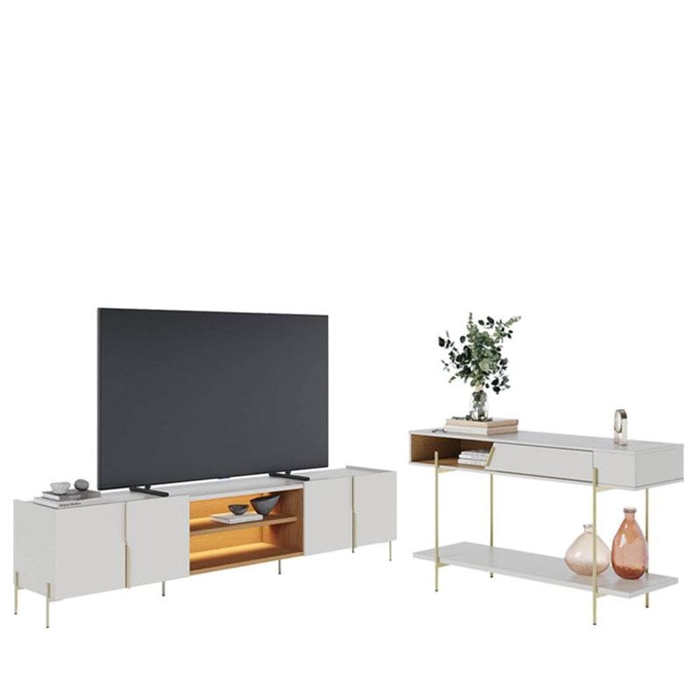 Painel  para Tv Home Suspenso Maggiore 2.3 com Aparador para Sala Sena Off White Matte Freijó - Colibri