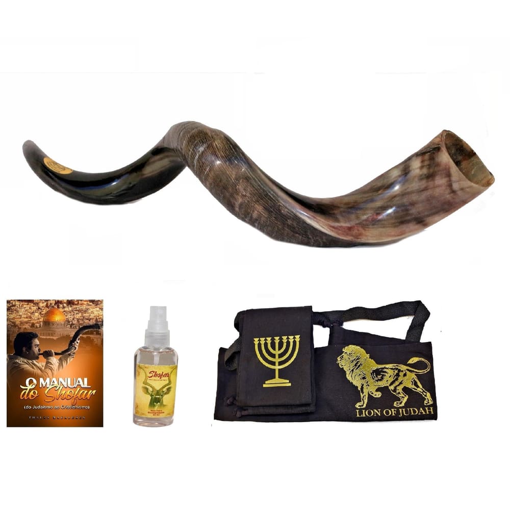 Shofar De Chifre Antilope + Livro + Capa 90 A 94 Cm - Israel