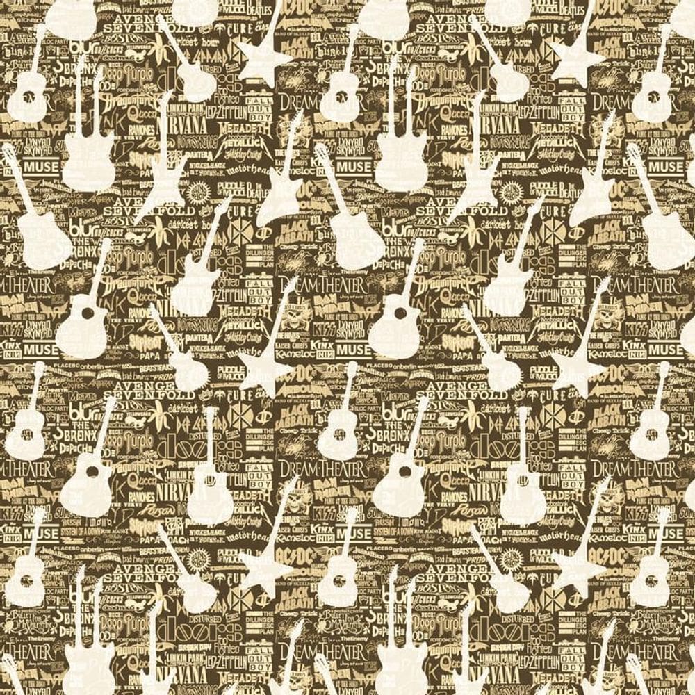 Papel De Parede Adesivo Preto Memorial Guitarra Decorativo