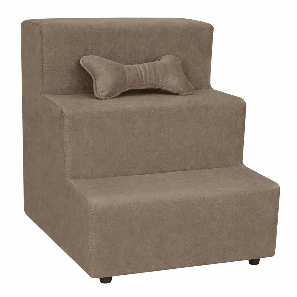 Escada Escadinha Para Pet 3 Degraus Com Osso Cor Cappuccino Veludo Liberty Móveis