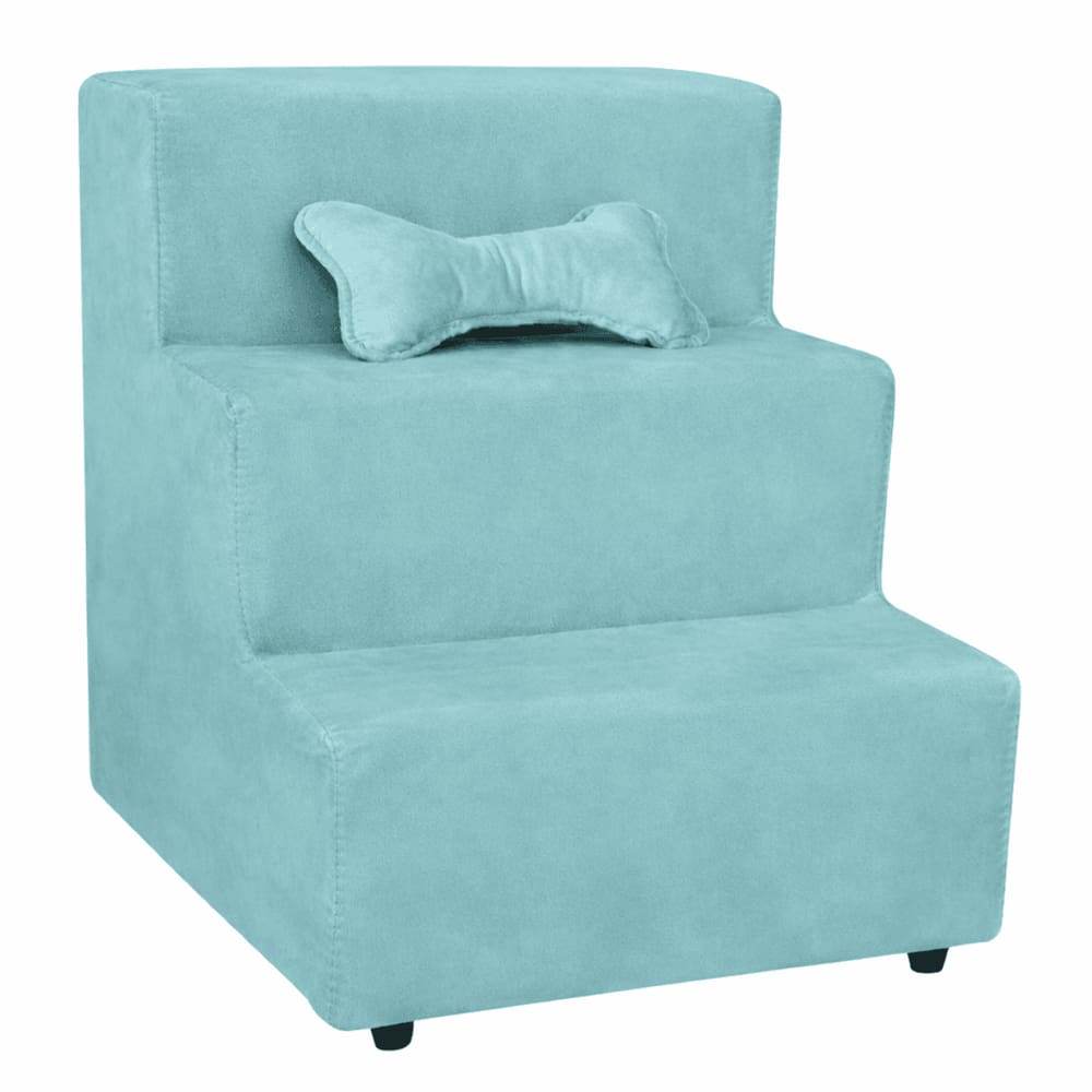 Escada Escadinha Para Pet 3 Degraus Com Osso Cor Turquesa Veludo Liberty Móveis