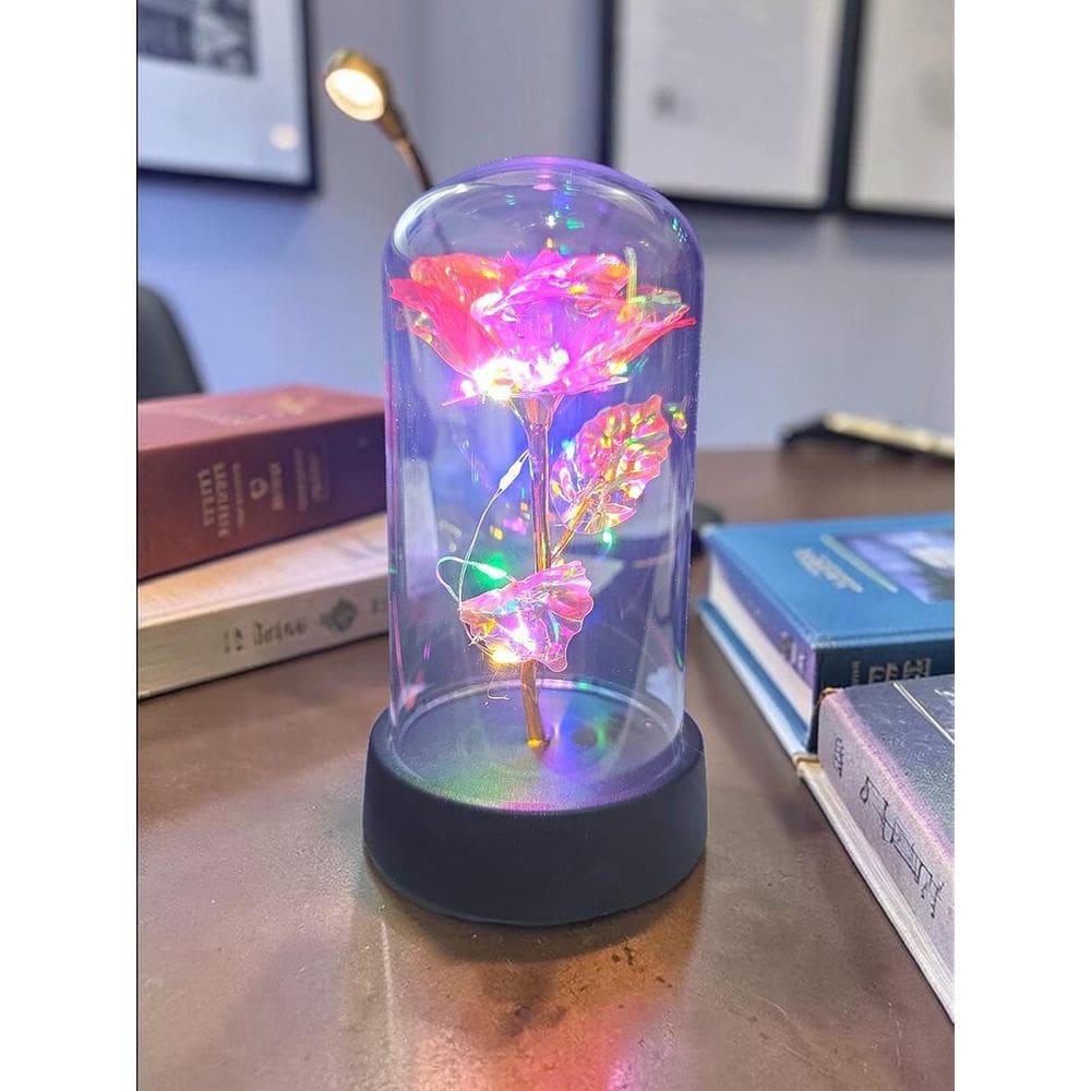 Rosa Metalizada Na Cúpula Led Luminária Redoma Encantada