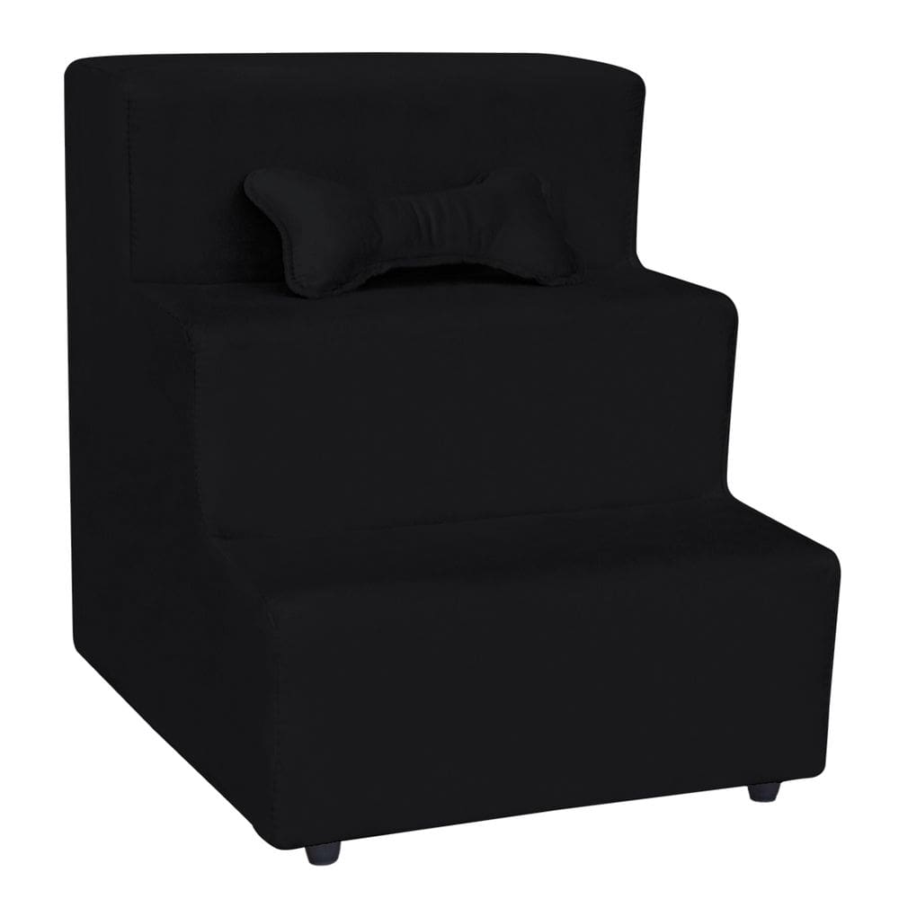 Escada Escadinha Para Pet 3 Degraus Com Osso Cor Preto Veludo Liberty Móveis