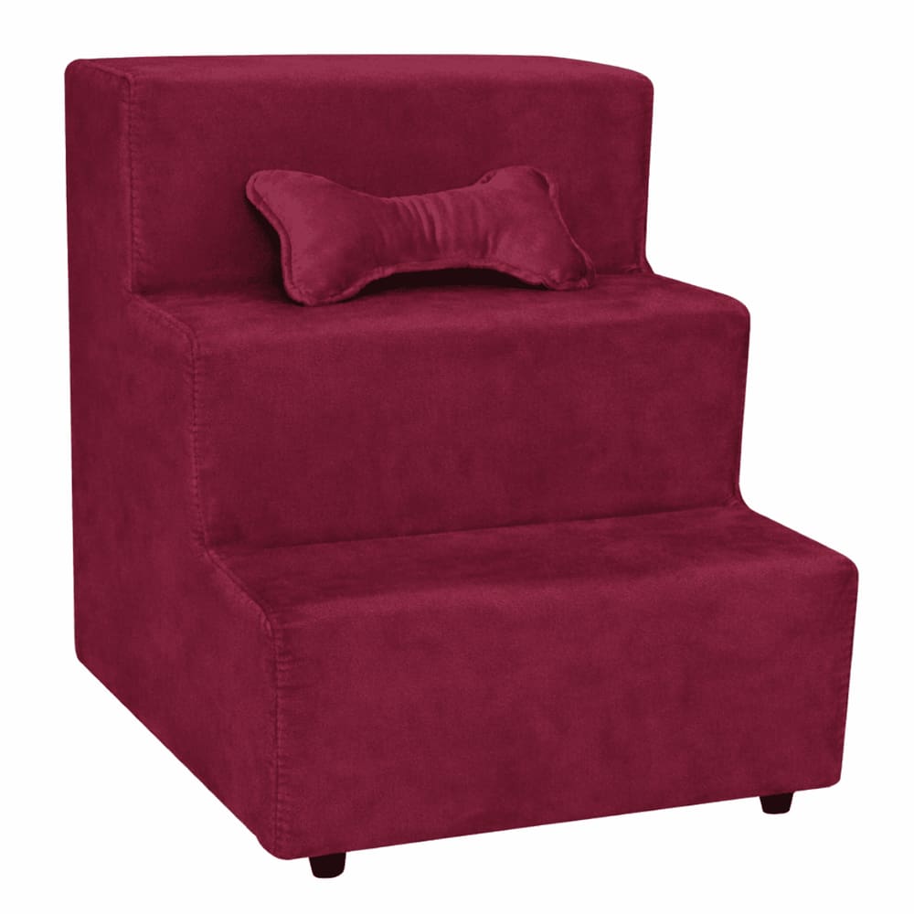 Escada Escadinha Para Pet 3 Degraus Com Osso Cor Vinho Veludo Liberty Móveis