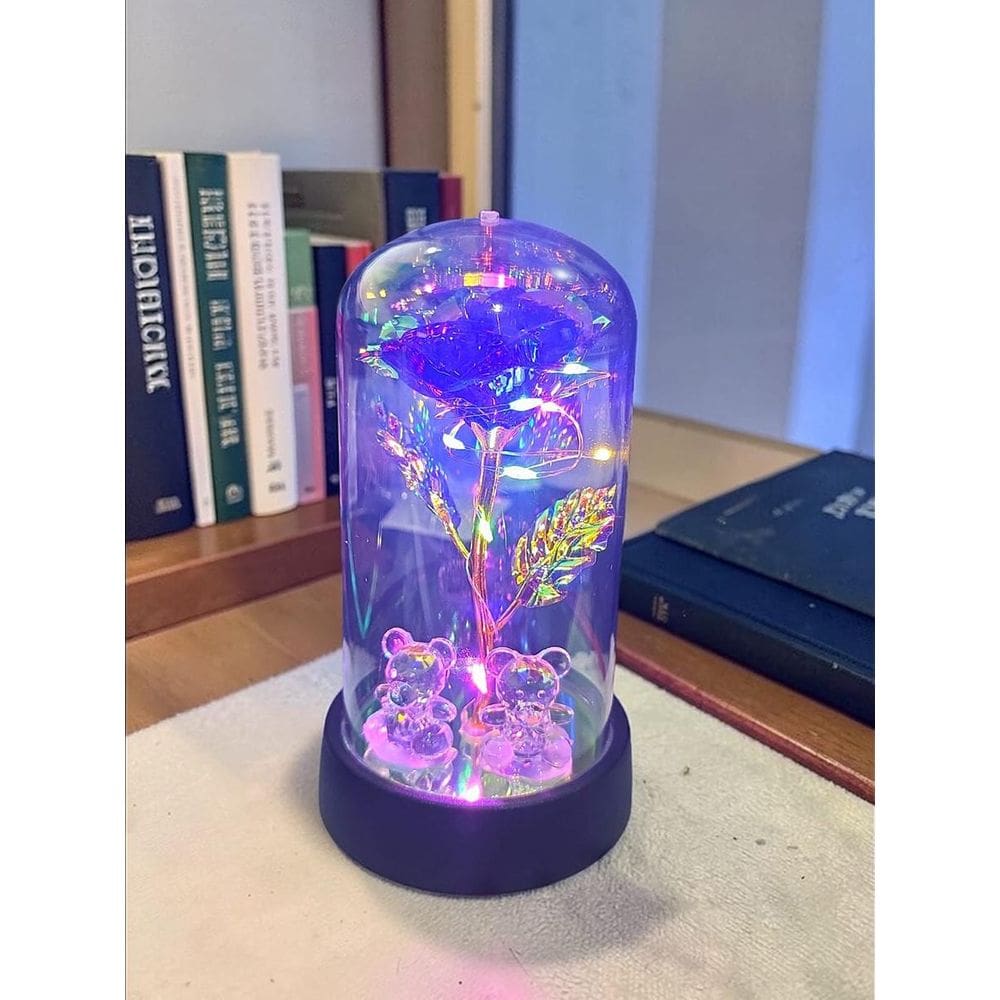 Rosa Metalizada Com Ursinho Na Cúpula Led Luminária Redoma