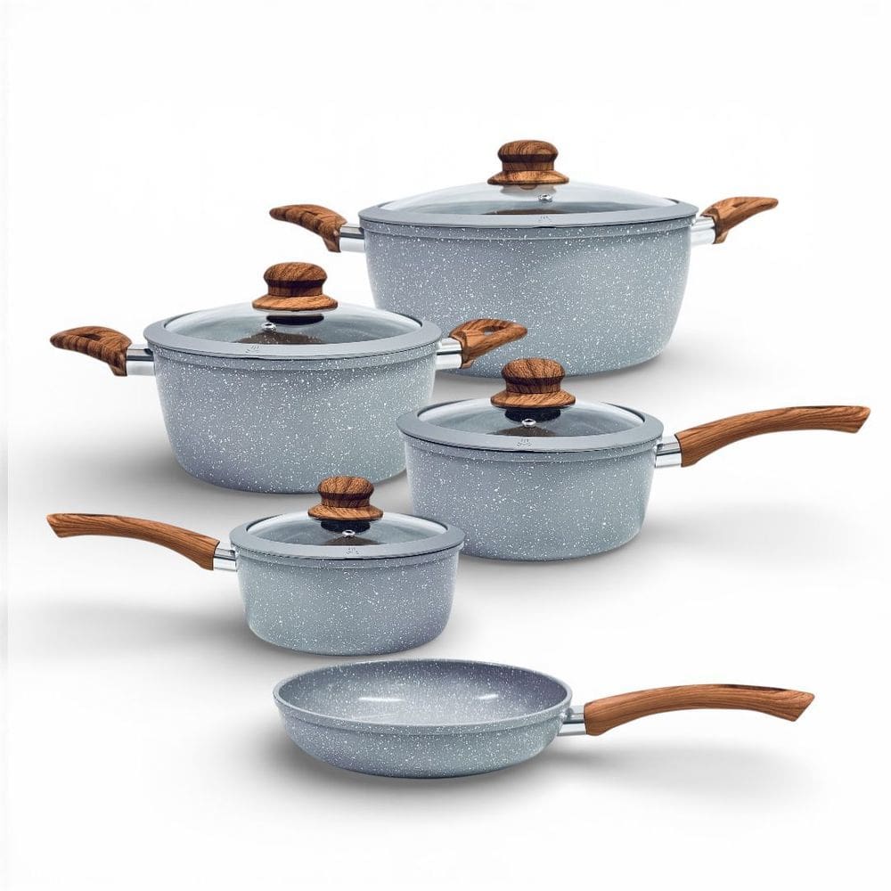 Conjunto Panelas Cerâmica 5 Peças Indução 4,5mm Cinza