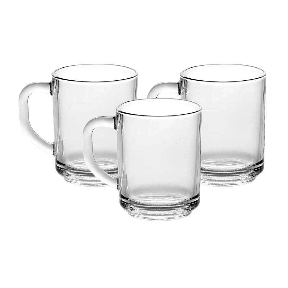 Jogo C/3 Canecas de Vidro Transparente Ruby 210ml P/ Cafe Hauskraft
