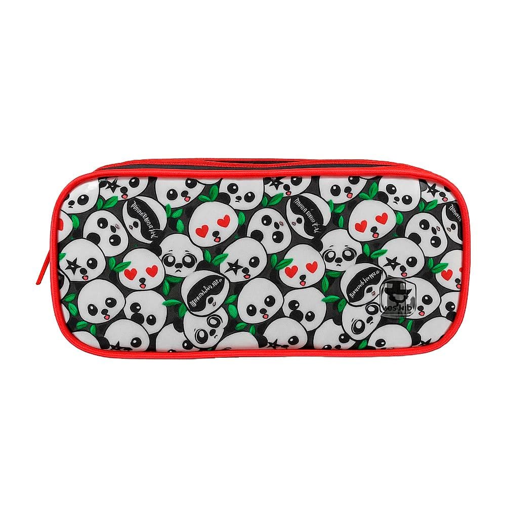 Estojo Escolar Duplo Panda 2 Compartimentos C/ Zíper