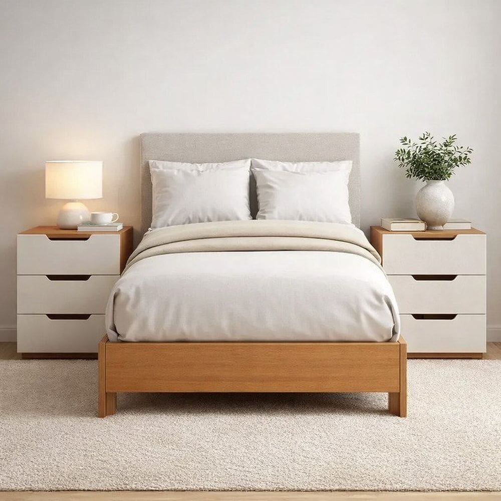 Conjunto 2 Mesas de Cabeceira Madrid Creme/Freijó