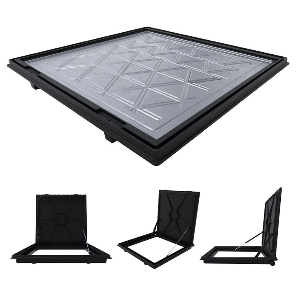 Tampa Piscina Casa Máquina 40x40 Articulada Rebaixada Preta