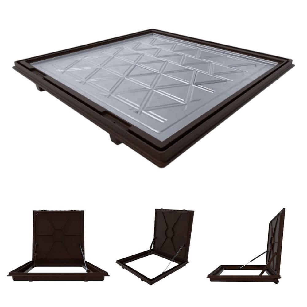 Tampa Piscina Casa Máquina 50x50 Articulada Rebaixada Marrom