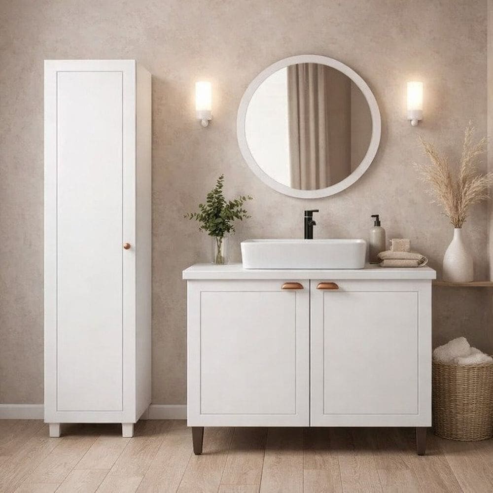 Conjunto para Banheiro com Espelho, Balcão e Armário Pérola Yescasa Branco