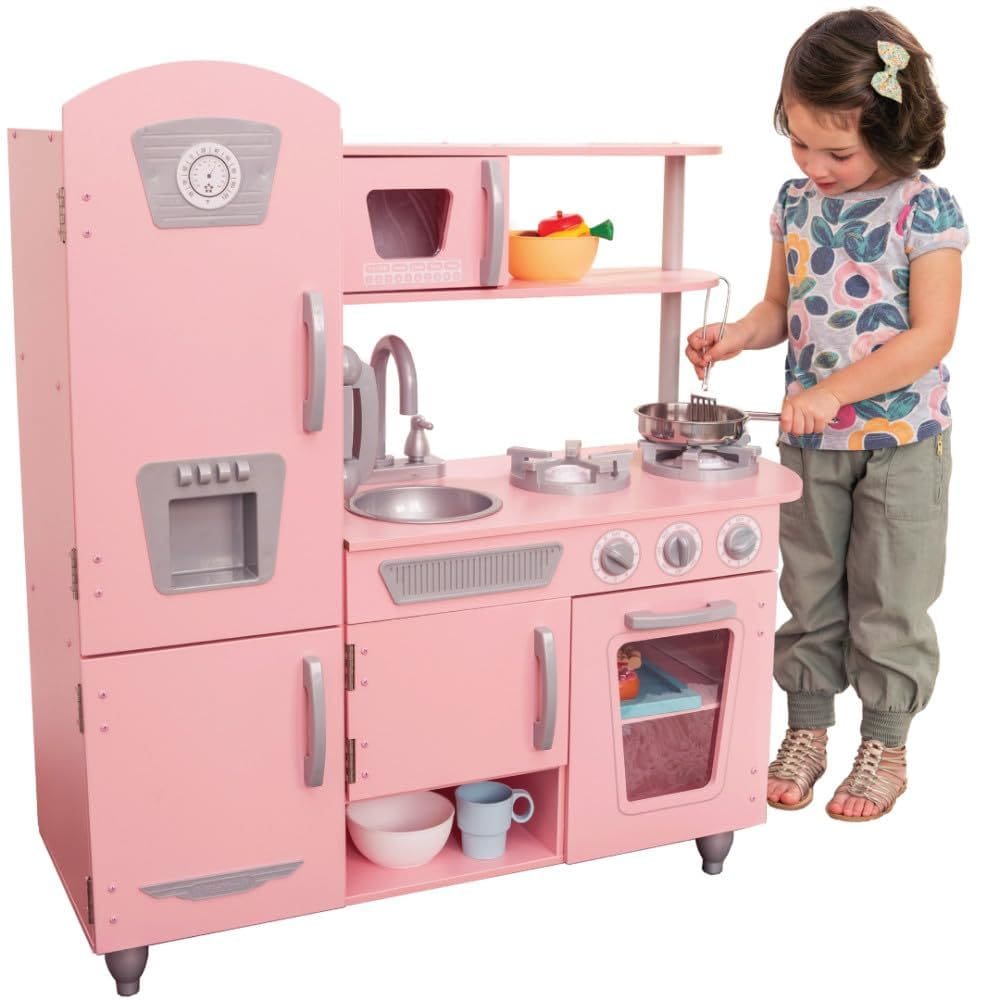 Play Kitchen KidKraft Vintage Wooden com máquina de gelo rosa