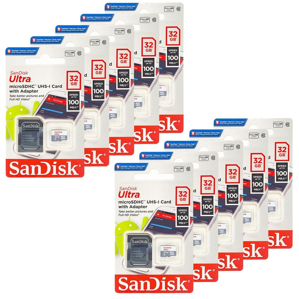 Cartão Micro SD Sandisk Ultra 32GB UHS-I Classe 10 Pacote com 10 unidades